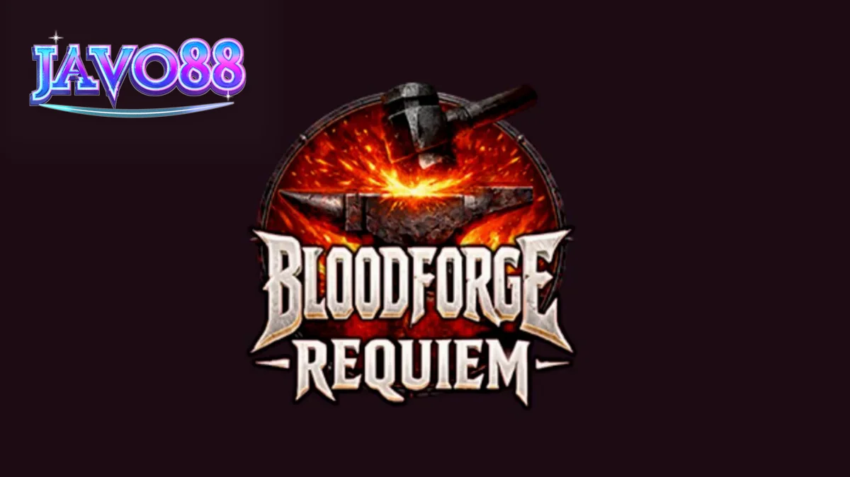 Tampilan visual slot Bloodforge Requiem dengan tema landasan tempa dan api neraka